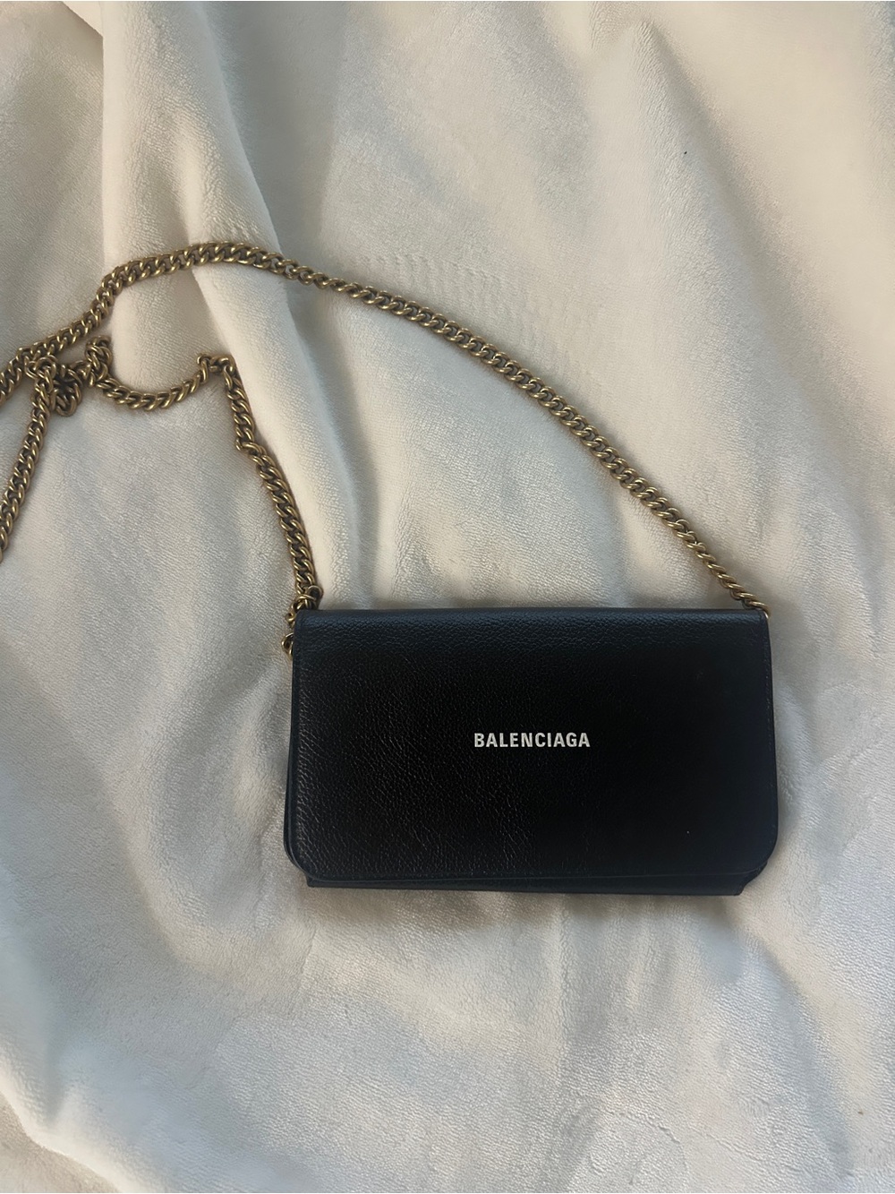 Balenciaga Black Leather Crossbody with Gold Chain Strap